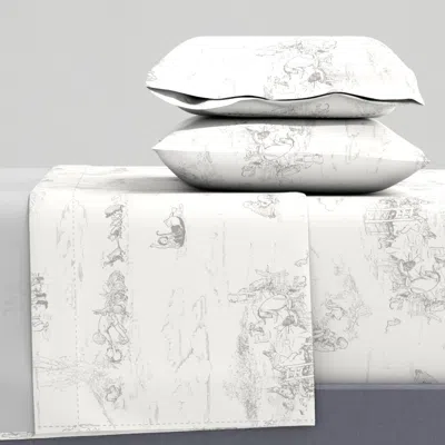 Spoonflower Winnie-the-pooh Toile Light Grey Classic Storybook Wallpaper Queen Sheet Set