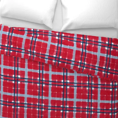 Spoonflower Winter Plaid (red-dusty-navy) 18 Wide Cotton Sateen 3.5 oz 26" X 20" Standard Knife Edge