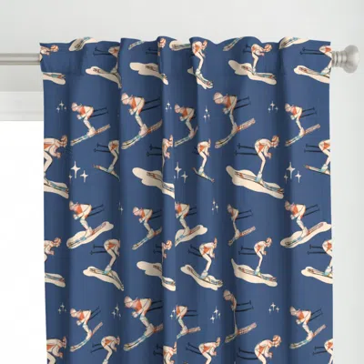 Spoonflower Winter Sports - Retro Curtain Panel In Blue