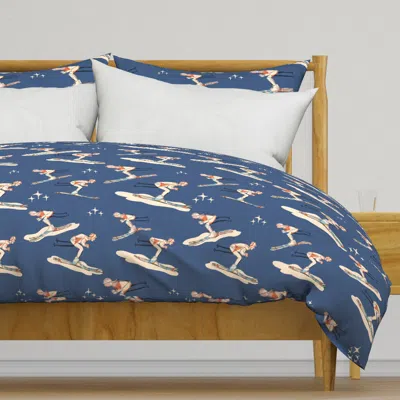 Spoonflower Winter Sports - Retro Vintage Duvet Cover In Blue