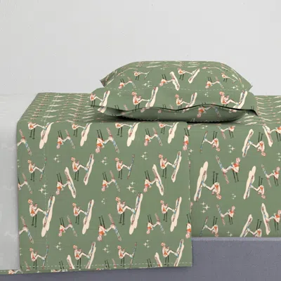 Spoonflower Winter Sports - Retro Vintage Ski Green-l Twin Xl Sheet Set