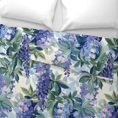 Spoonflower Wisteria Blooms In Blue Violet And Green On White Background Wide Cotton Sateen 3.5 oz 26" X 20" Sta