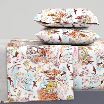 Spoonflower Witches' Cottages Toile Color King Sheet Set