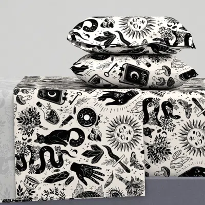 Spoonflower Witchy Things In Black And White King Sheet Set