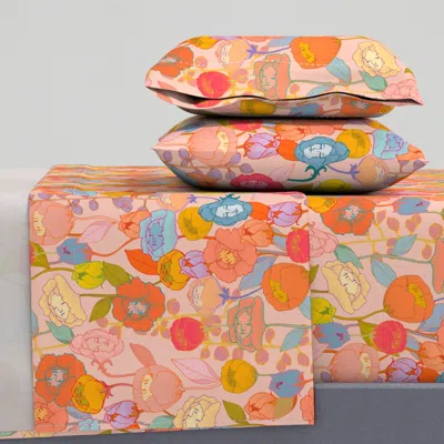 Spoonflower Wonderland Flowers (pink) Large King Sheet Set