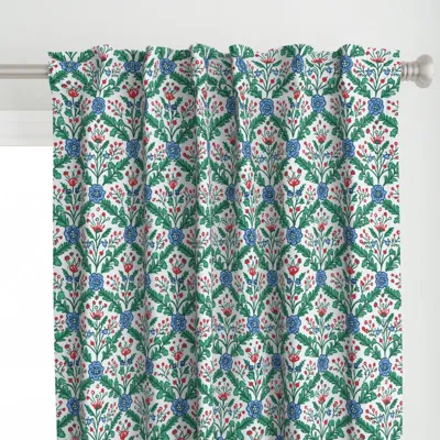 Spoonflower Wood Block Blue Green Curtain Panel