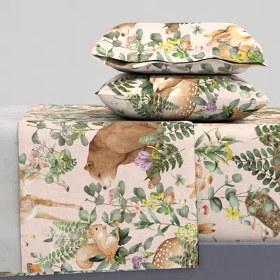 Spoonflower Woodland Creatures Blush King Sheet Set