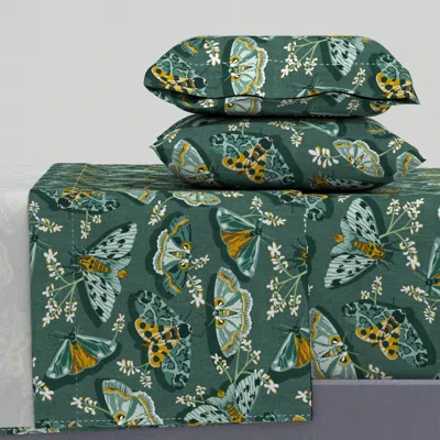 Spoonflower Woodland Moths & Butterflies - Cottagecore Moth Botanical Forest Teal (l) Full Sheet Set