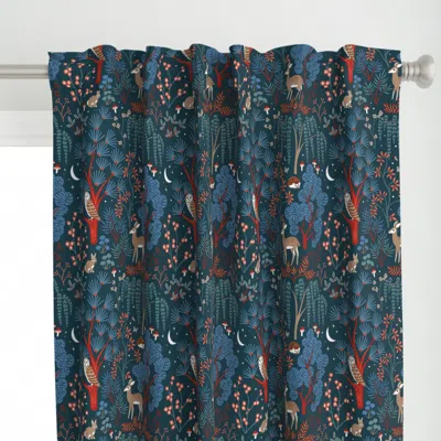Spoonflower Woodland Night Life - Red Curtain Panel