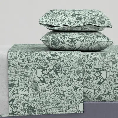 Spoonflower Woods Of Whimsy Frosty Green And Cilantro-hufton-studio Full Sheet Set