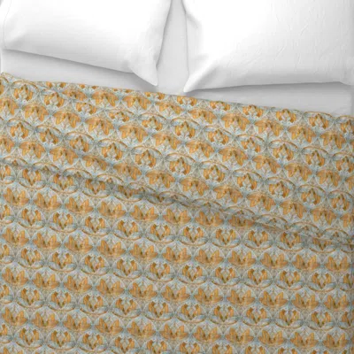 Spoonflower Worn Denim Grey And Bronze Art Deco Stylized Lotus Flowers Extra Small King Pillow Sham