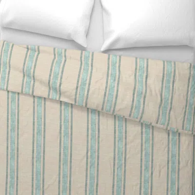 Spoonflower Woven Linen Stripe - Sea Glass Wide Cotton Sateen 3.5 oz 26" X 20" Standard Knife Edge In Neutral