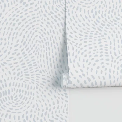 Spoonflower Xl Abstract Brushstroke Dashed Lines - Wavy Sea - Light Fog Blue On White Performance 2' X 12'