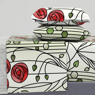 Spoonflower (xl) Art Nouveau Roses Stained Glass Red Green Jumbo 18 X 27 Inch Queen Sheet Set