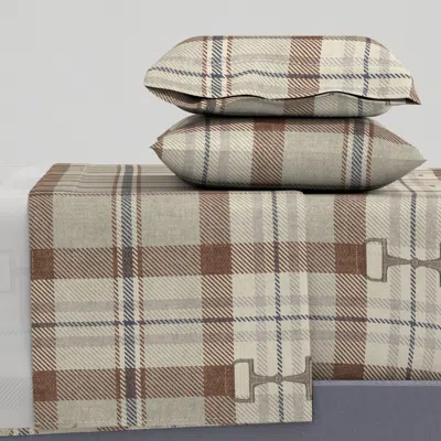 Spoonflower Xl Autumn Equestrian Plaid With Horse Bit - Preppy Camel Brown Cream Tartan King Sheet S