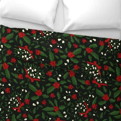 Spoonflower Xl Christmas Holly And Mistletoe Dark Background Wide Cotton Sateen 3.5 oz 26" X 20" Standard Knife 