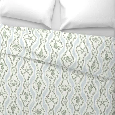 Spoonflower (xl) Seahorses Shells And Starfish And Wavy Seaweed In Sage Green And Muted Euro Pillow