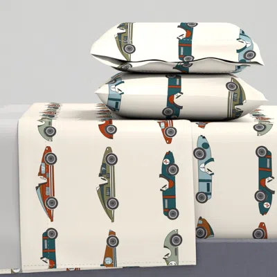 Spoonflower Xlarge Race Cars Fabric - Vintage Race Cars Design Boys Fabric Full Sheet Set
