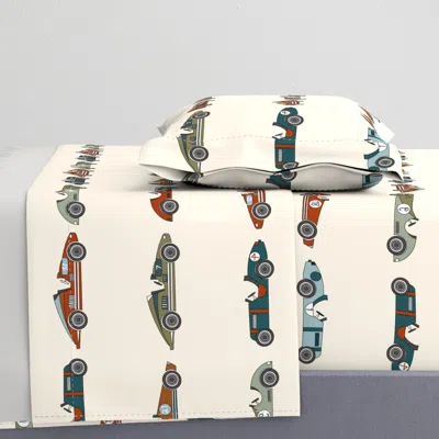 Spoonflower Xlarge Race Cars Fabric - Vintage Race Cars Design Boys Fabric Twin Sheet Set