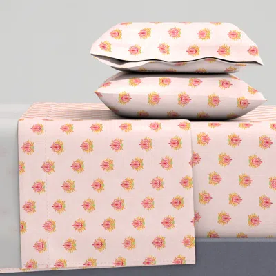 Spoonflower Xs Palm Springs Stylized Palm Tops Pink - Extra Small Cal King Sheet Set