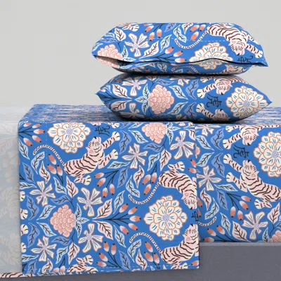 Spoonflower Year Of The Tiger/bright Blue/large Cal King Sheet Set