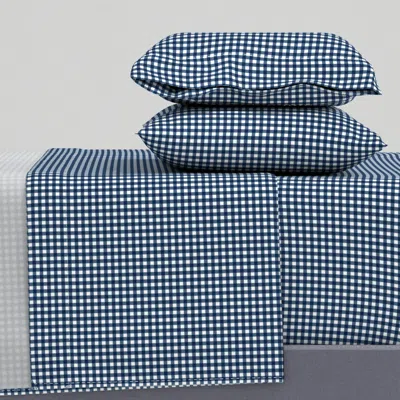 Spoonflower Yellow And Blue Gingham Quarter Inch Squares Queen Sheet Set