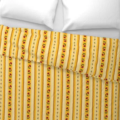 Spoonflower Yellow Rococo Stripes With Roses And Rosebuds Wide Cotton Sateen 3.5 oz 26" X 20" Standard Knife Edg