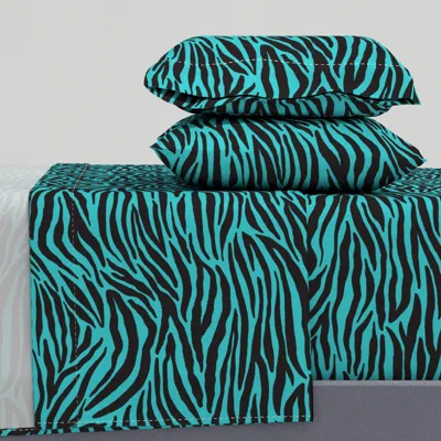 Spoonflower Zebra Animal Print Black And Bright Turquoise Full Sheet Set