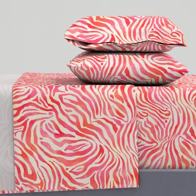 Spoonflower Zebra Print Watercolour Pink Orange Cal King Sheet Set