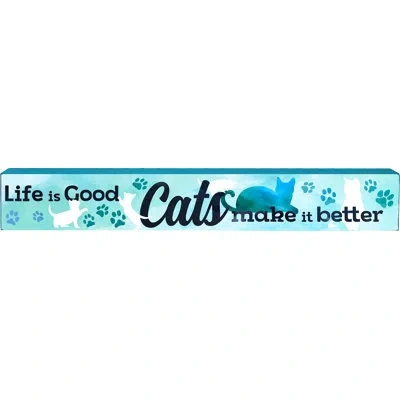 Spoontiques Cat Long Wood Sign In Blue,black