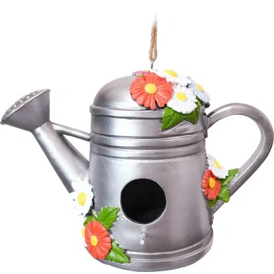 Spoontiques Watering Can 7 In X 5.25 In X 10 In Birdhouse In Silver
