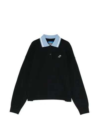Sport B. By Agnès B. Dinosaur-embroidered Long-sleeves Polo Shirt In Black