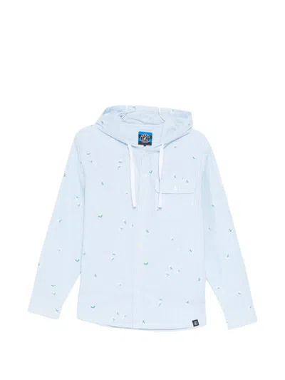 Sport B. By Agnès B. Floral-pattern Striped Hooded Shirt In Blue