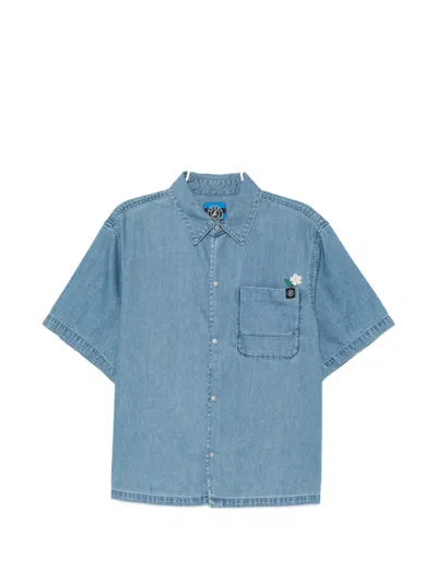 Sport B. By Agnès B. Floral-embroidered Short-sleeve Shirt In Blue