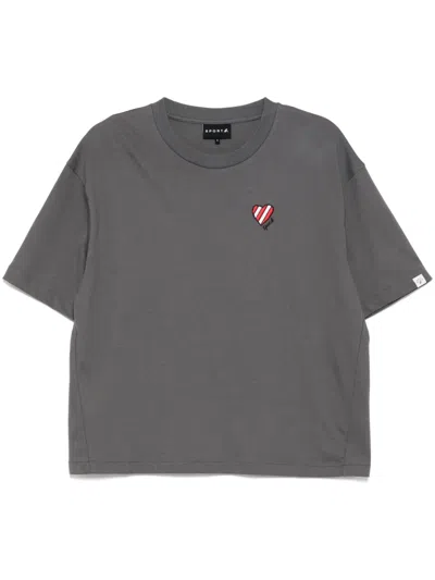 Sport B. By Agnès B. Stripe Heart-embroidered T-shirt In Grey