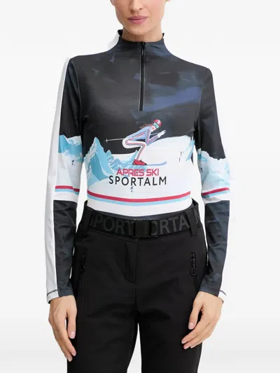 Sportalm Base Layer Graphic-print Long-sleeve Top In Black