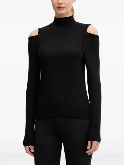 Sportalm Cold-shoulder Ribbed-knit Top In Black