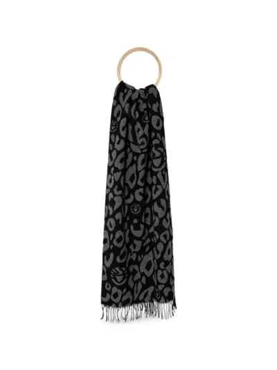 Sportalm Leopard-print Fringed Scarf In Gray