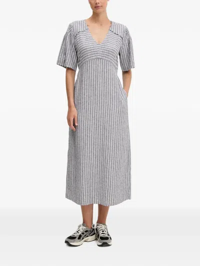 Sportalm Vertical-stripe Smocked-detail Midi Dress In Green
