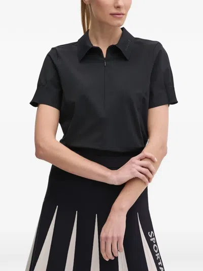 Sportalm Zip-up Pleated-sleeve Polo Shirt In Black