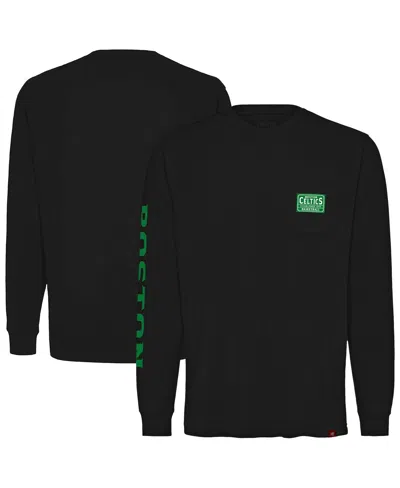 Sportiqe Men's And Women's Black Boston Celtics Wales Heavyweight Pocket Long Sleeve T-shirt