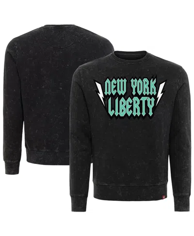 Sportiqe Men's And Women's Black New York Liberty Rock Roll Collection Freddy Mineral Wash Pullover Sweatshir