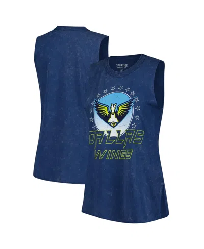 Sportiqe Women's Navy Dallas Wings Rock Roll Collection Turner Mineral Wash Tank In Blue