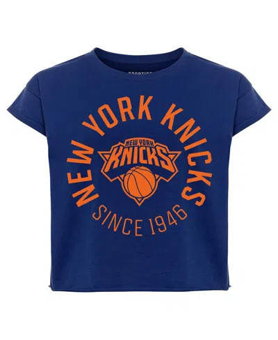 Sportiqe Women's Navy New York Knicks Cropped Genuine Issue Collection Alana T-shirt In Blue