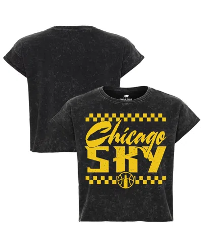 Sportiqe Women'sâ Black Chicago Sky Rock Roll Collection Gwen Mineral Wash Cropped T-shirt