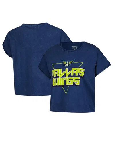 Sportiqe Women'sâ Navy Dallas Wings Rock N Roll Collection Gwen Mineral Wash Cropped T-shirt In Blue