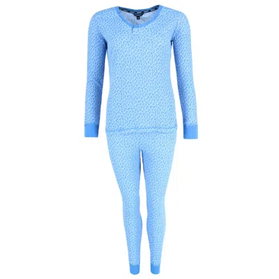 Sportlife Brands Llc Women's Printed Waffle Weave Thermal Top And Bottom Set In Blue