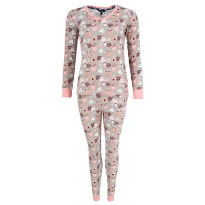 Sportlife Brands Llc Women's Printed Waffle Weave Thermal Top And Bottom Set In Brown