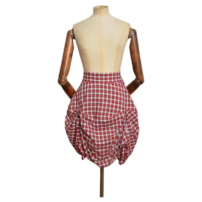Pre-owned Sportmax 2000�s  Red Checked Tartan Plaid Rouched Cotton Mini Skirt 28"