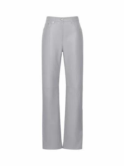 Sportmax Leather Straight-leg Trousers In Gray